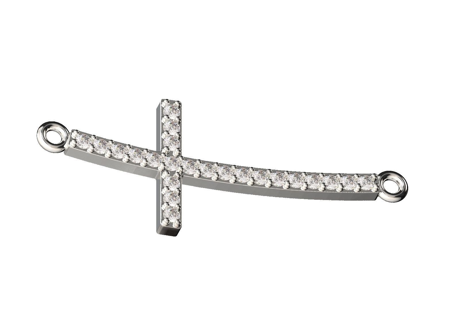  Curved Cross With Gems Pendant Necklace 3D print model_9