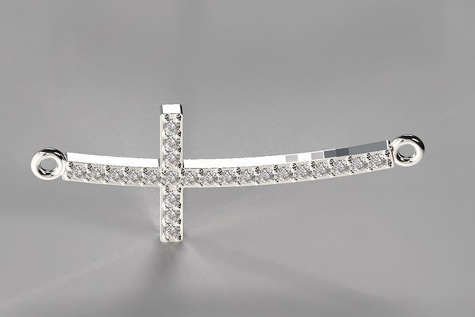  Curved Cross With Gems Pendant Necklace 3D print model