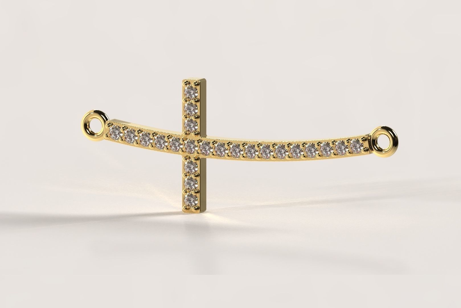  Curved Cross With Gems Pendant Necklace 3D print model_7