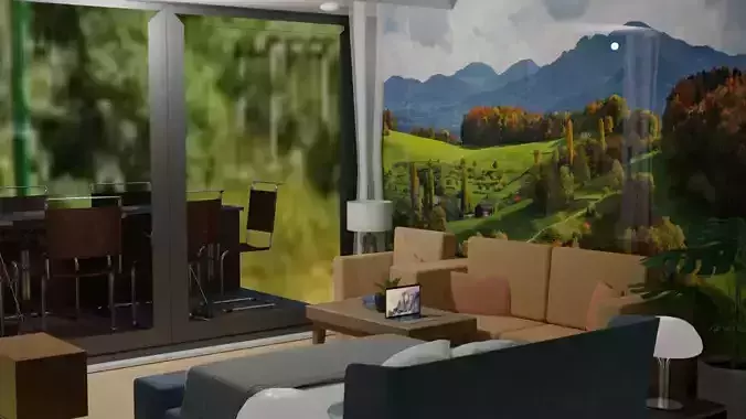  Interior design room with furniture Game-ready low-poly 