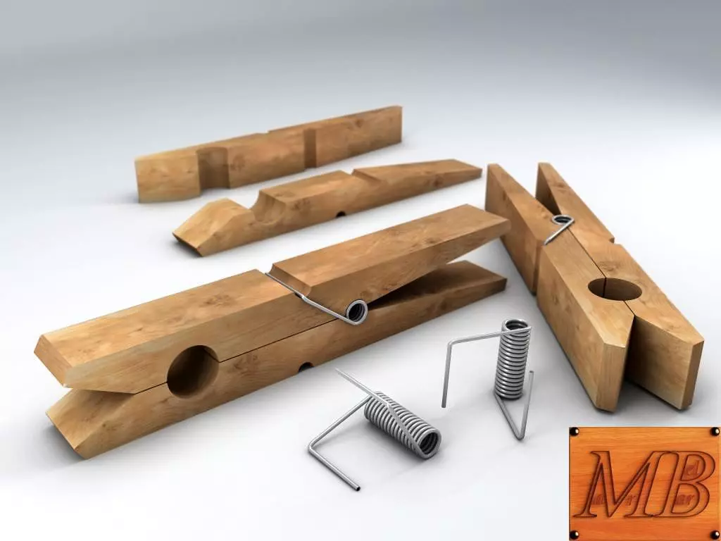 Clothespin wooden clothes pegs 3D model