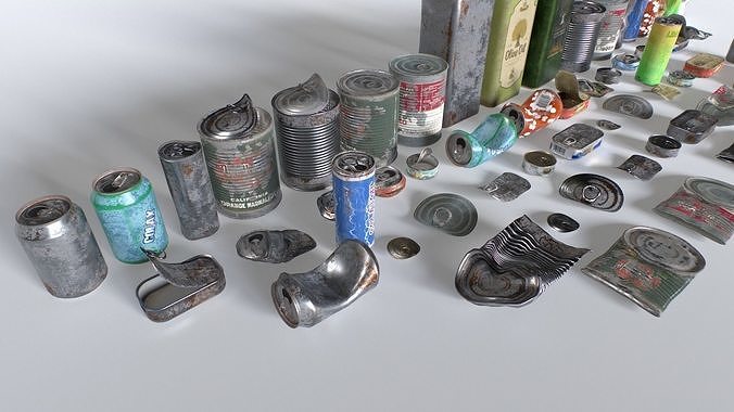 Can and drinks junk props Low-poly 3D model 2