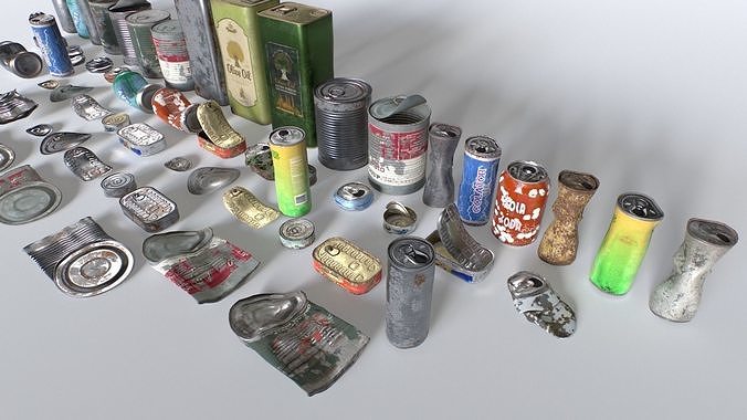 Can and drinks junk props Low-poly 3D model 3