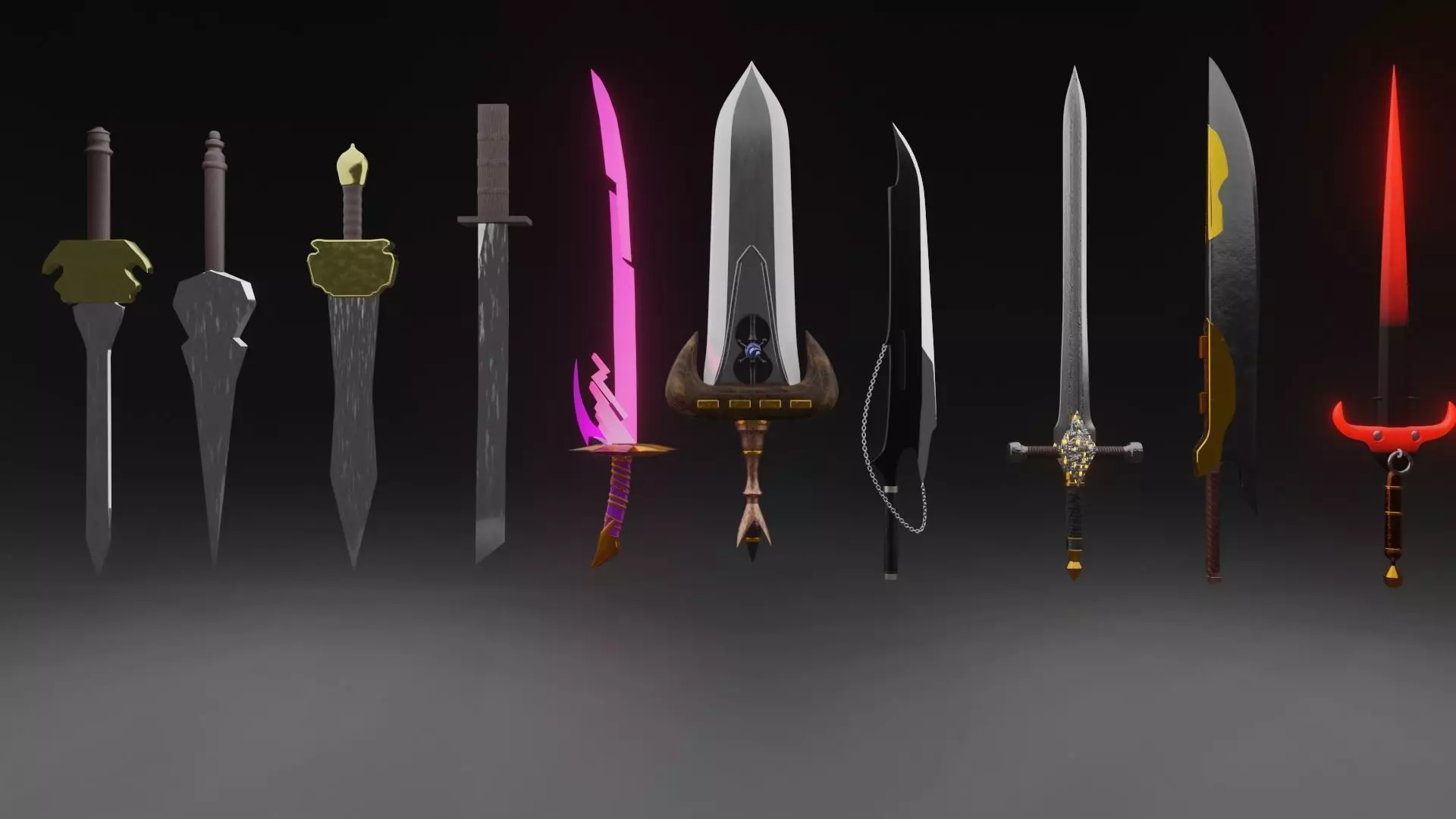 10 Unique Swords pack Low-poly 3D model_0