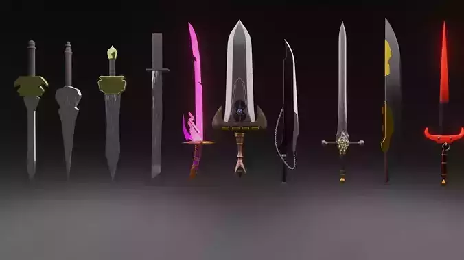 10 Unique Swords pack Low-poly 3D model
