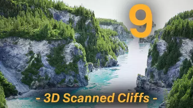 Atlantic Ocean Cliffs Coast Line Scan PBR 3D Model Collection