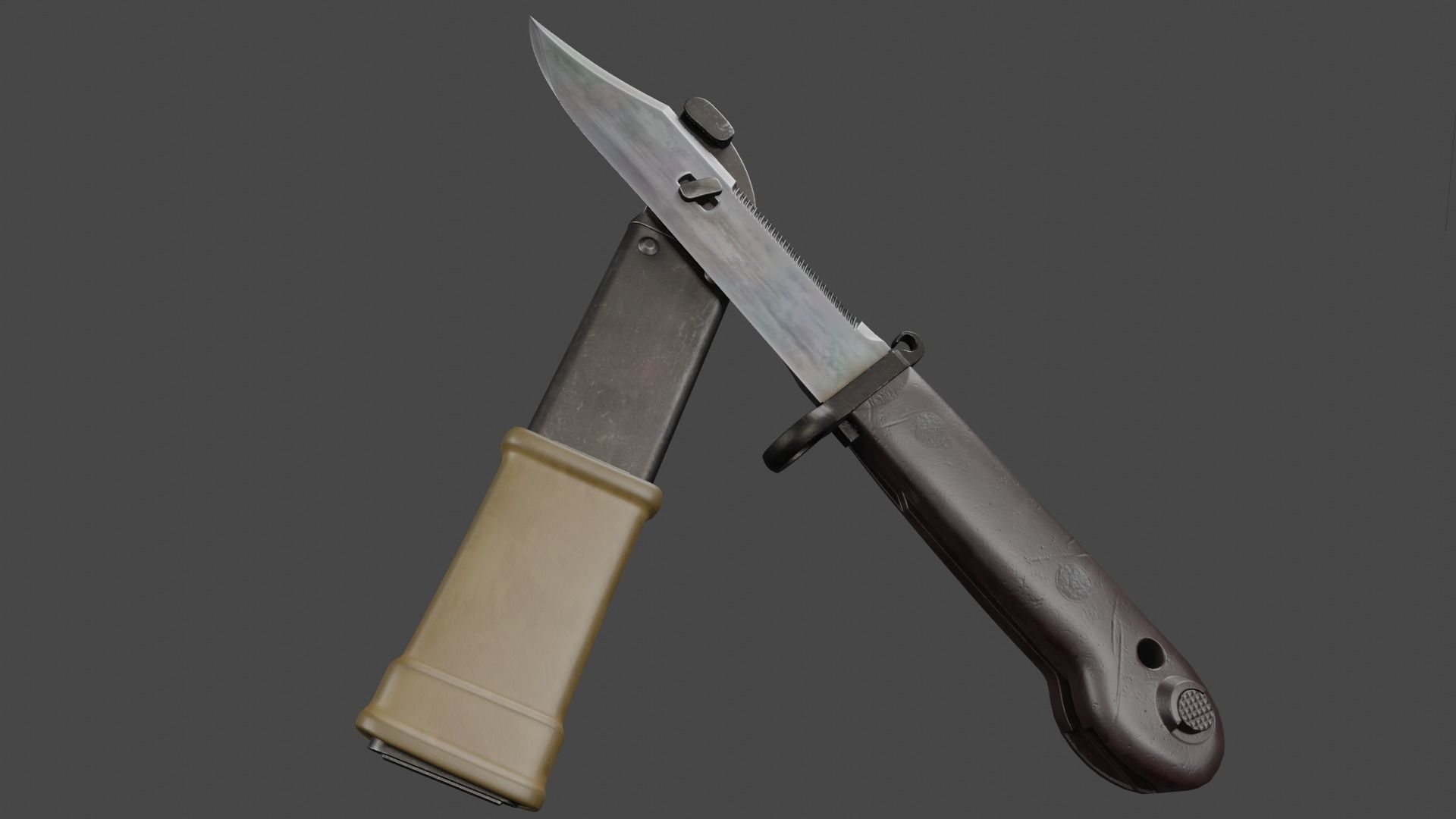 AKM Type 1 Bayonet and Scabbard Low-poly 3D model_6