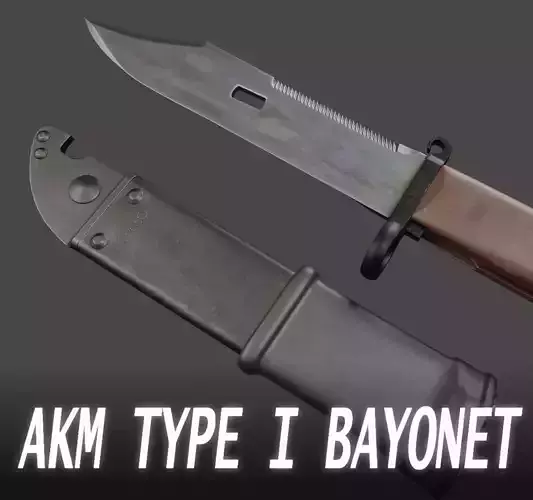 AKM Type 1 Bayonet and Scabbard Low-poly 3D model