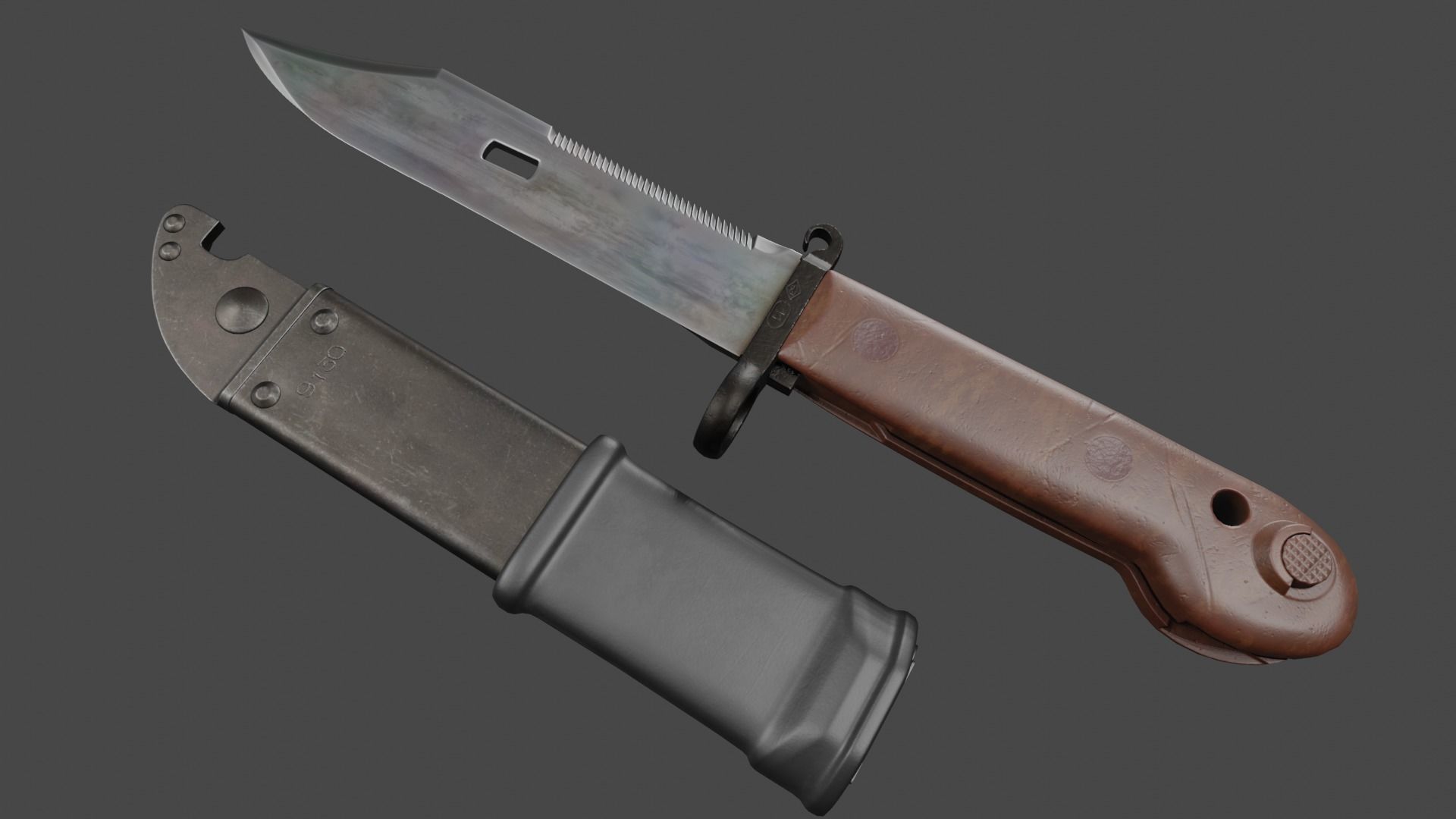 AKM Type 1 Bayonet and Scabbard Low-poly 3D model_1