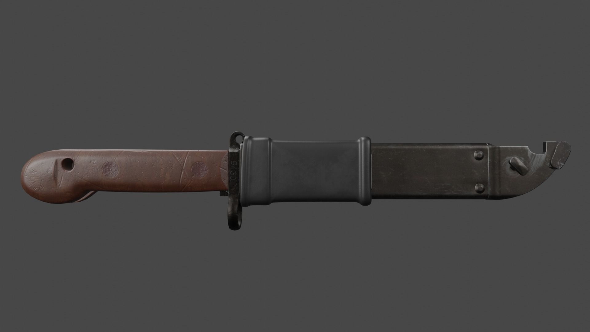AKM Type 1 Bayonet and Scabbard Low-poly 3D model_10
