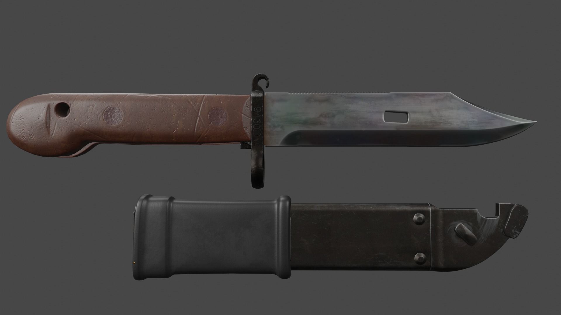 AKM Type 1 Bayonet and Scabbard Low-poly 3D model_2