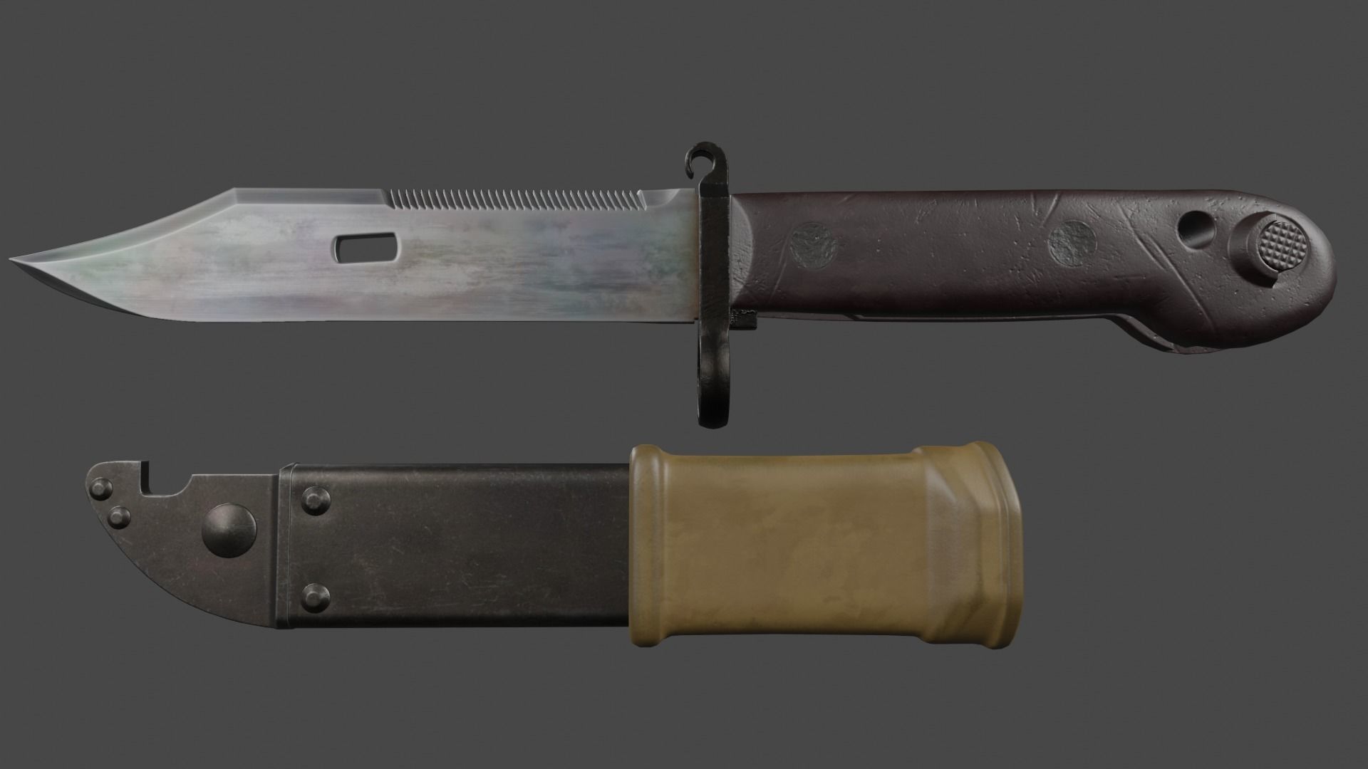 AKM Type 1 Bayonet and Scabbard Low-poly 3D model_5