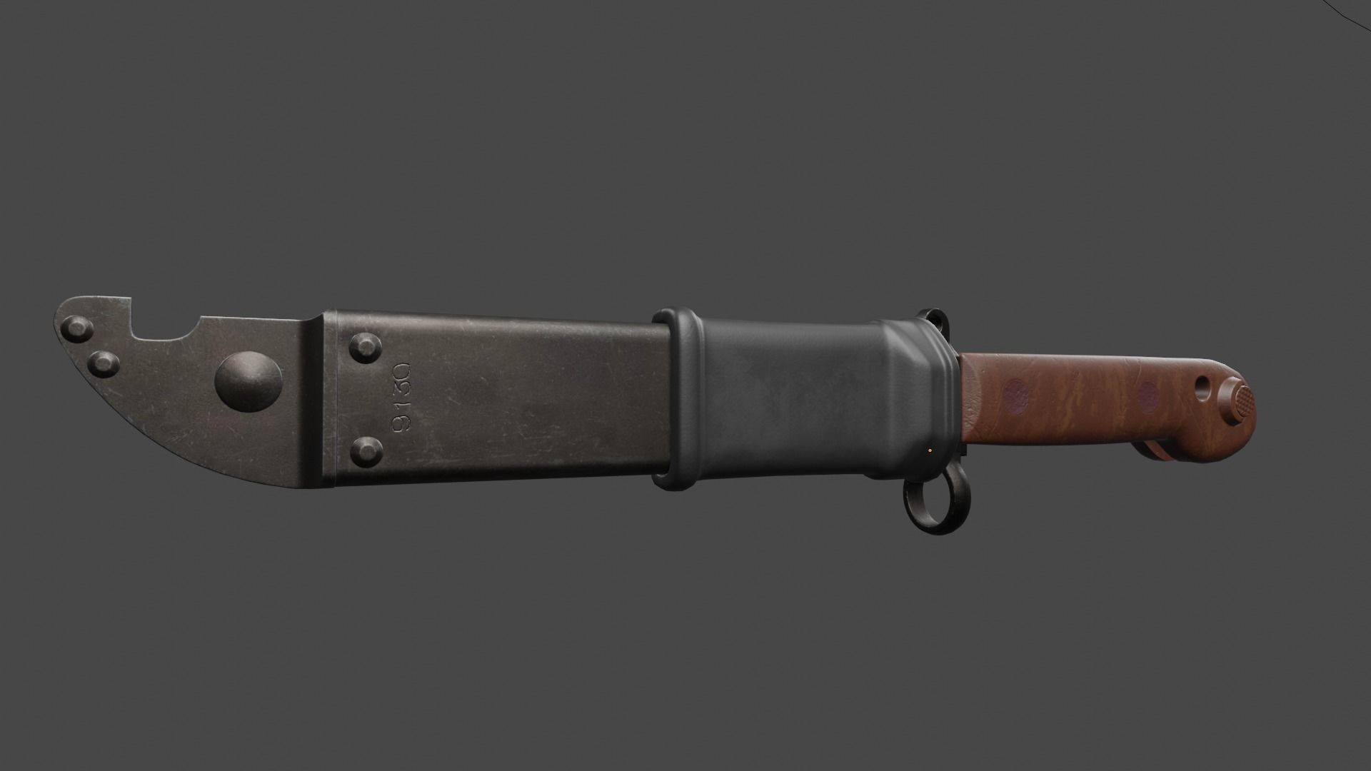 AKM Type 1 Bayonet and Scabbard Low-poly 3D model_8
