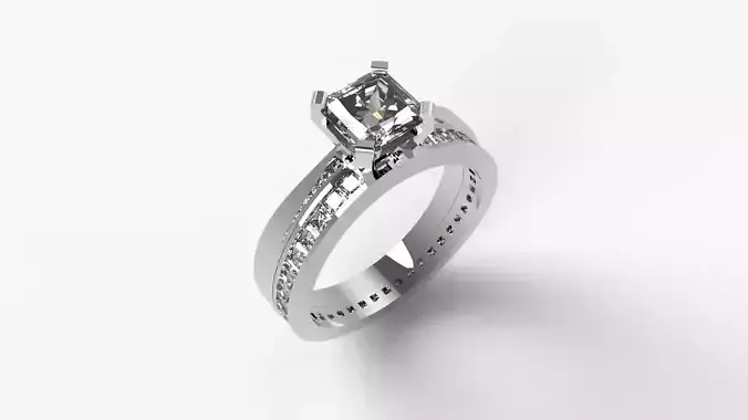 Solitaire ring  Asscher cut with matching eternity princess cut 