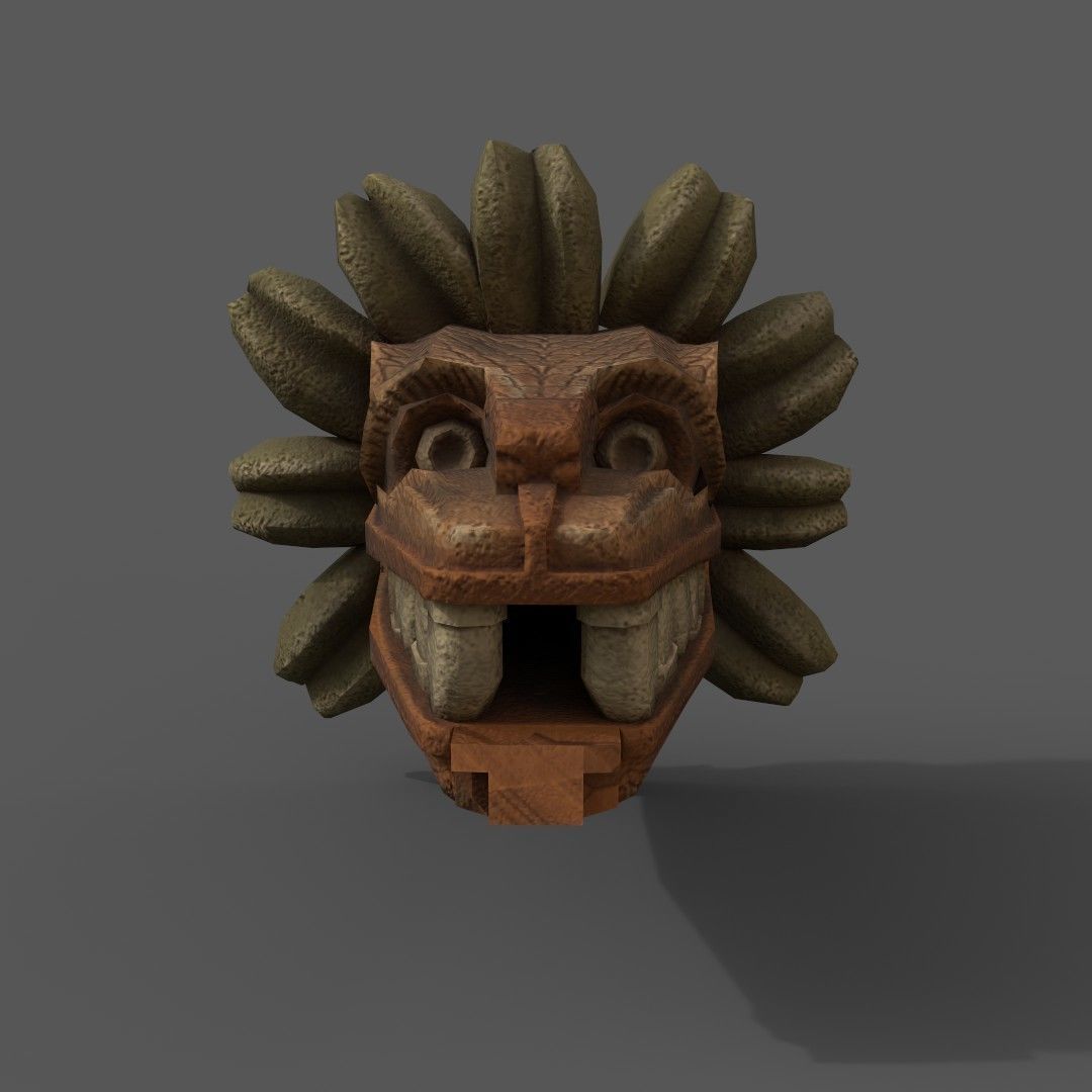 Quetzalcoatl wooden mask Low-poly 3D model_2