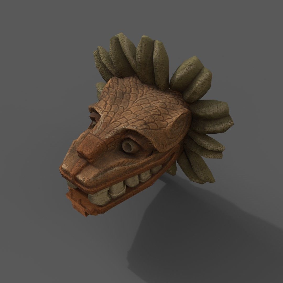 Quetzalcoatl wooden mask Low-poly 3D model_3