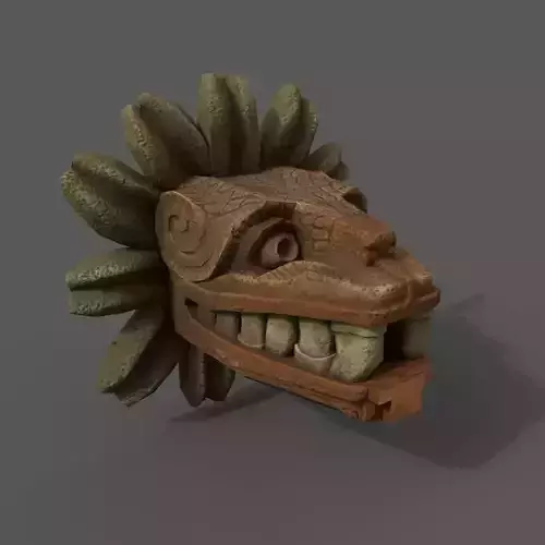 Quetzalcoatl wooden mask Low-poly 3D model