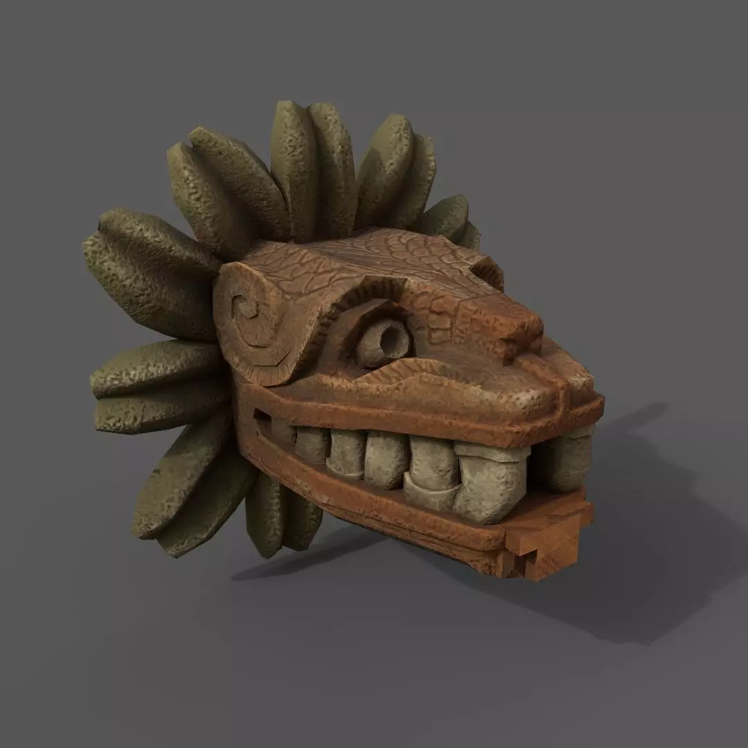 Quetzalcoatl wooden mask Low-poly 3D model_0