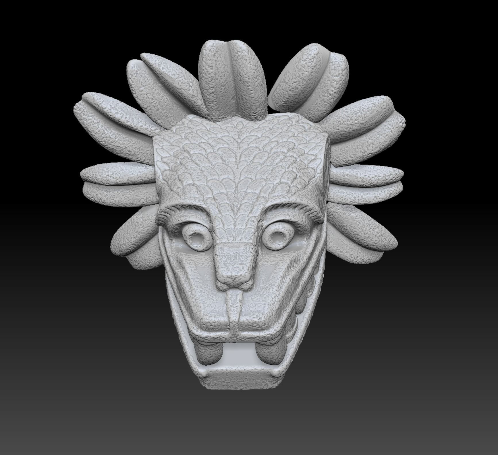 Quetzalcoatl wooden mask Low-poly 3D model_5