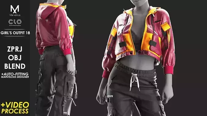 Girls Outfit 18 - Marvelous Designer with Video Process 3D model