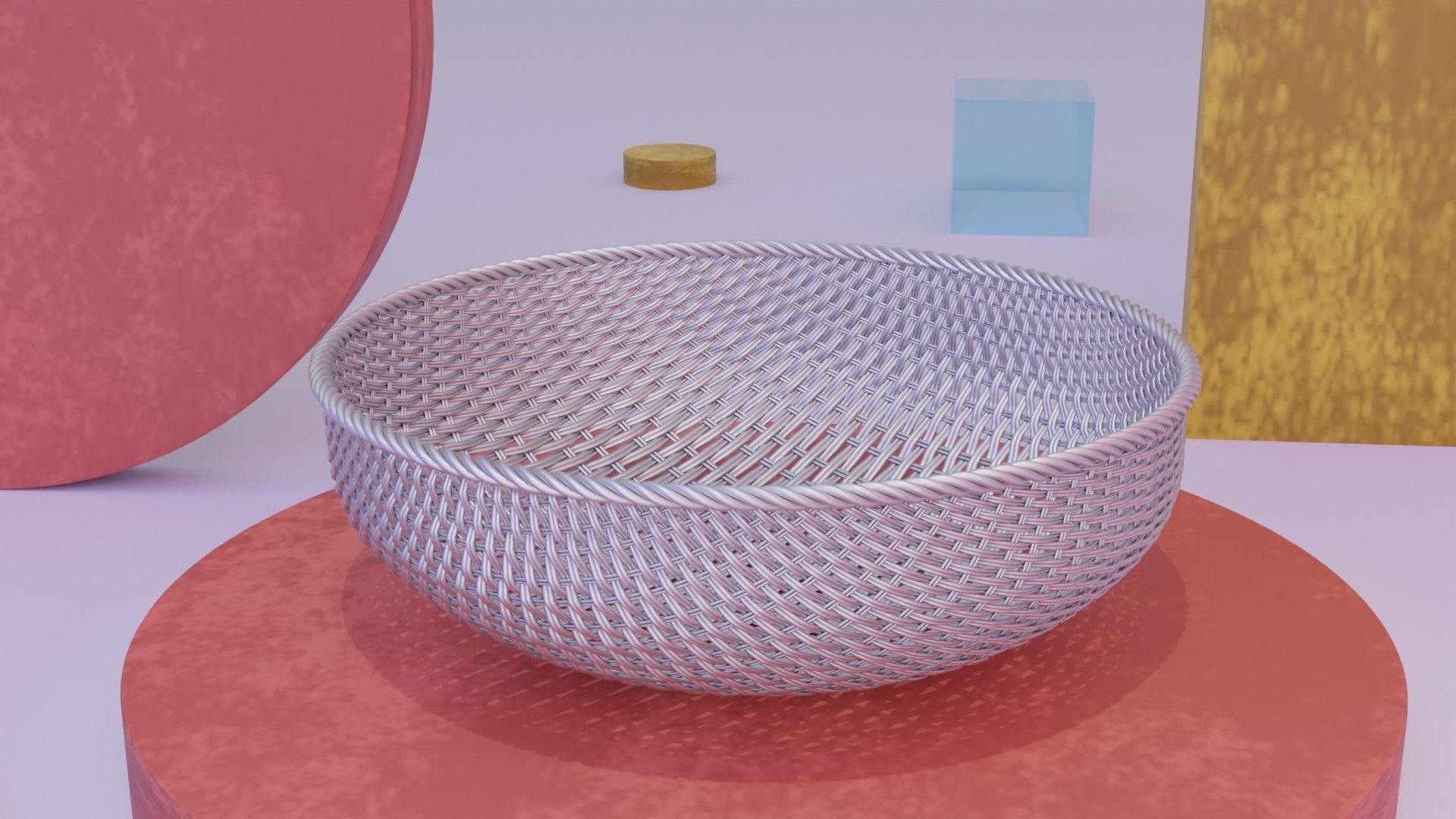 Woven metal basket 3D model_2