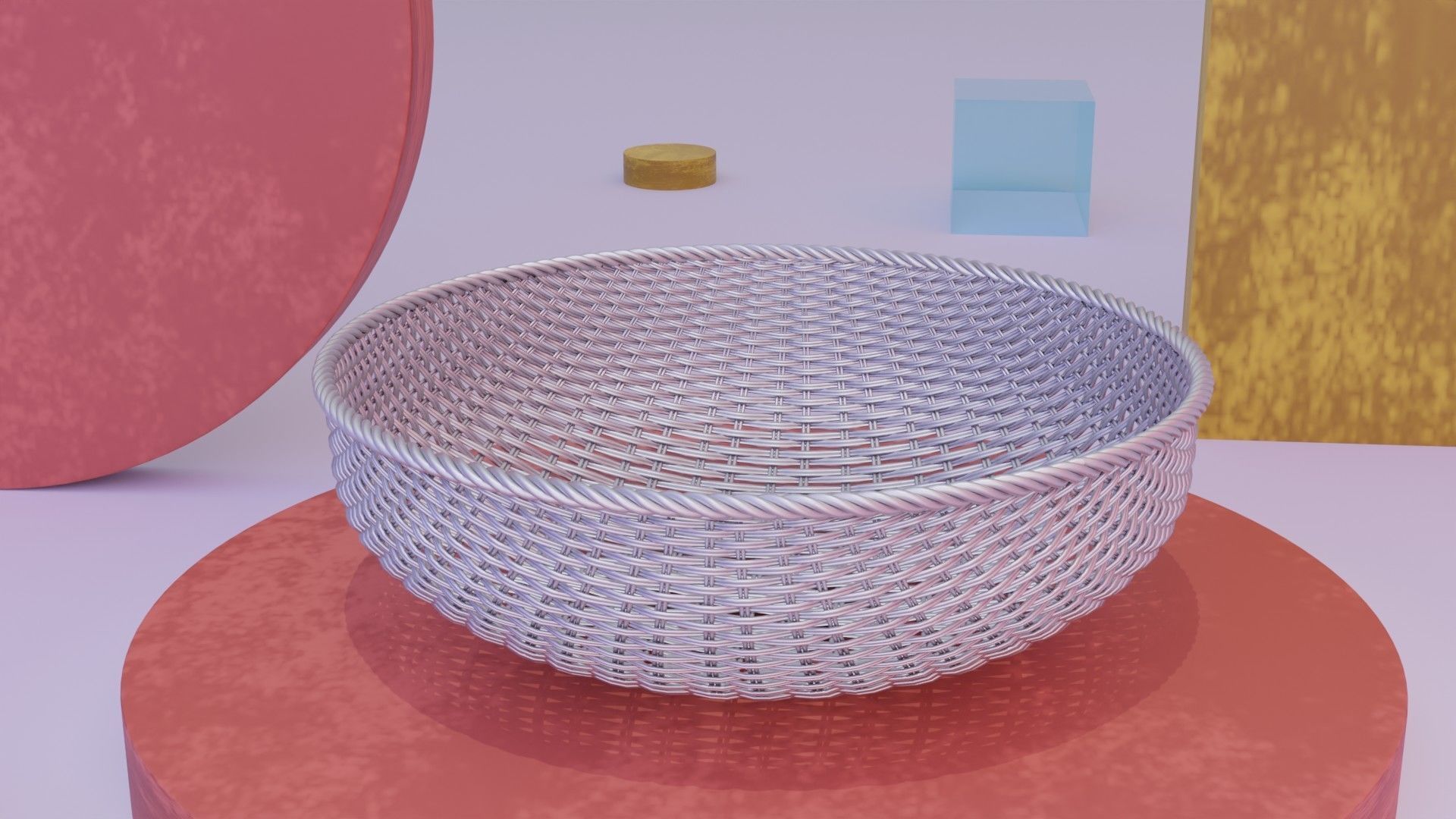 Woven metal basket 3D model_1