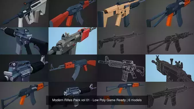 Modern Rifles Pack vol 01 - Low Poly Game Ready 3D Model Collection