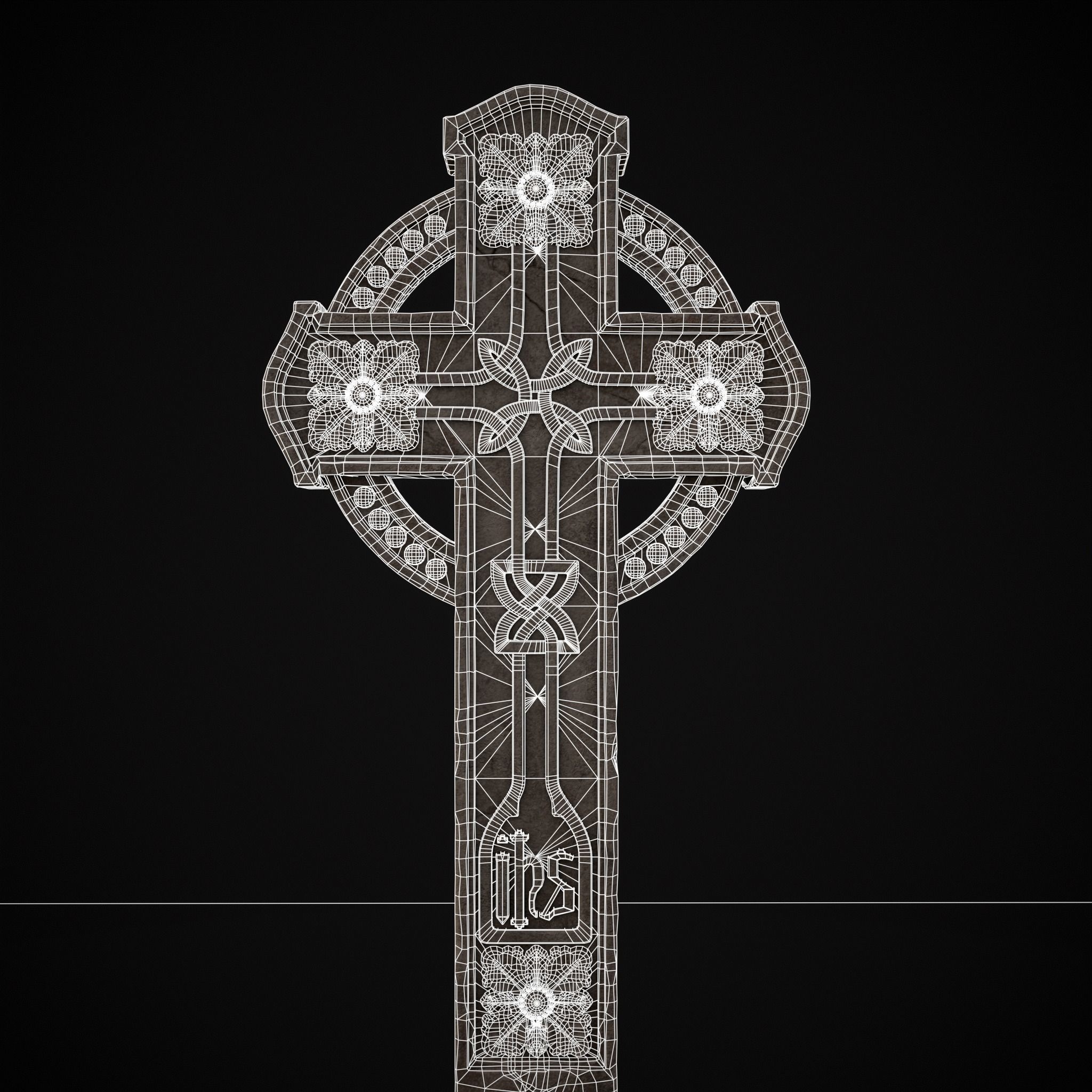 Large Celtic Style Cross Grave Stone Low-poly 3D model_12