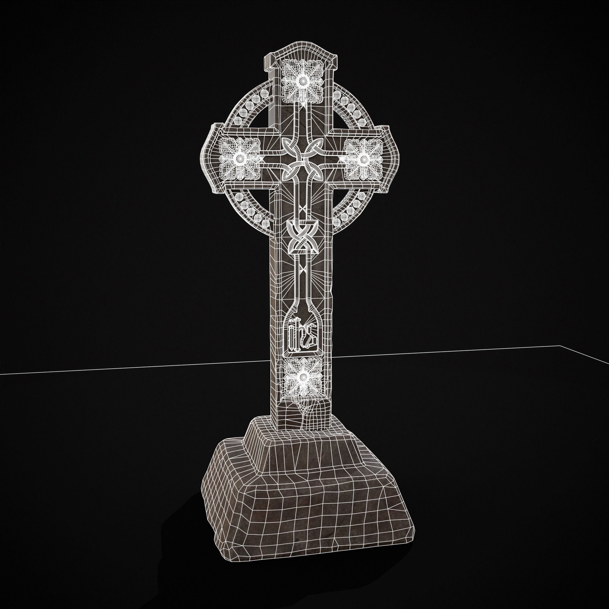 Large Celtic Style Cross Grave Stone Low-poly 3D model_2