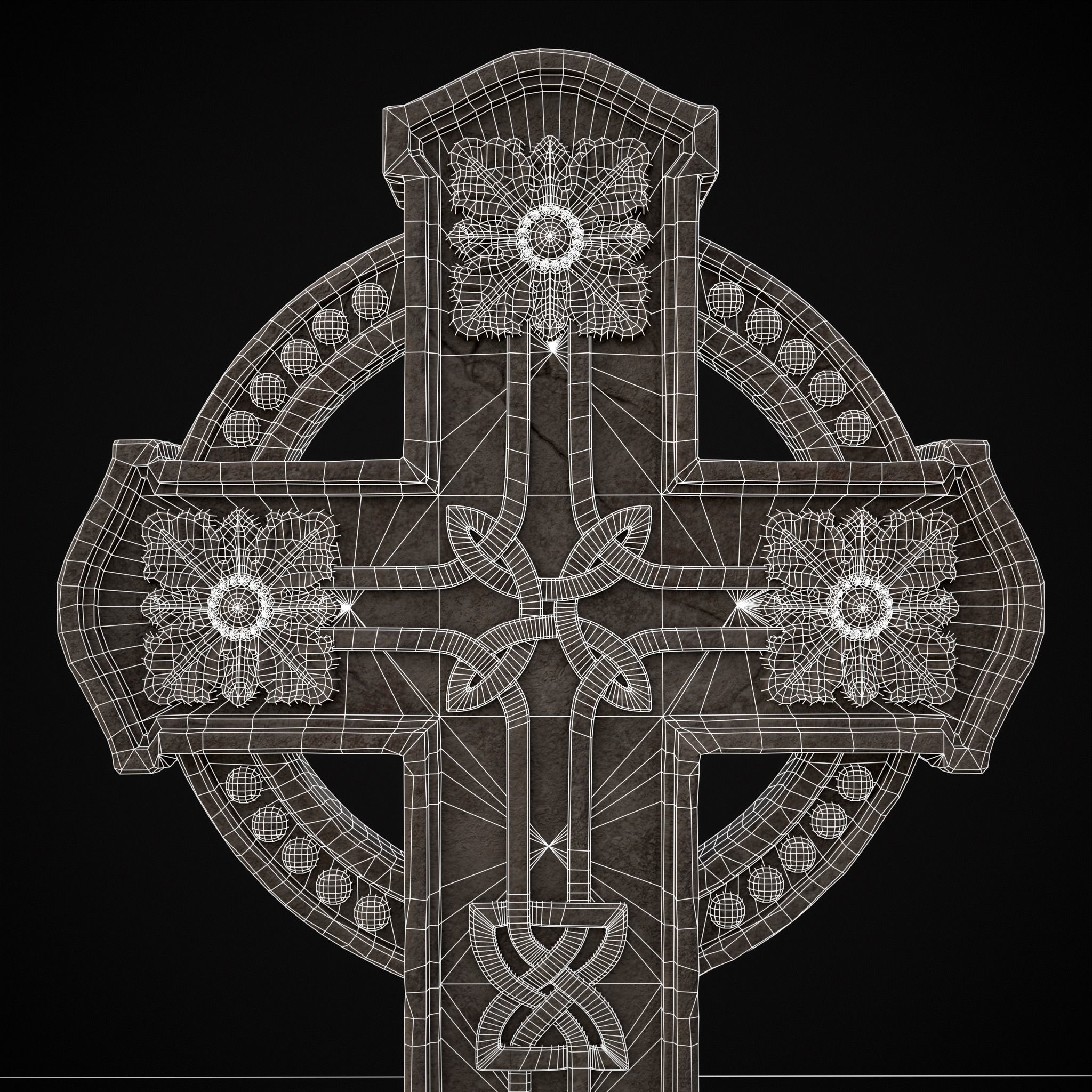 Large Celtic Style Cross Grave Stone Low-poly 3D model_14
