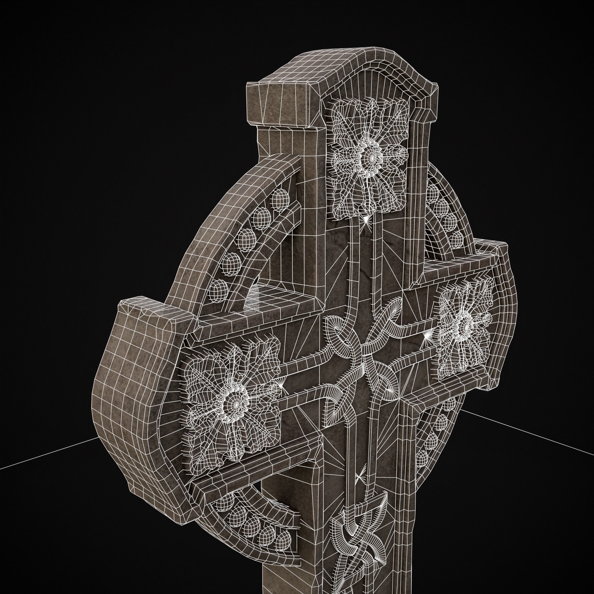 Large Celtic Style Cross Grave Stone Low-poly 3D model_26