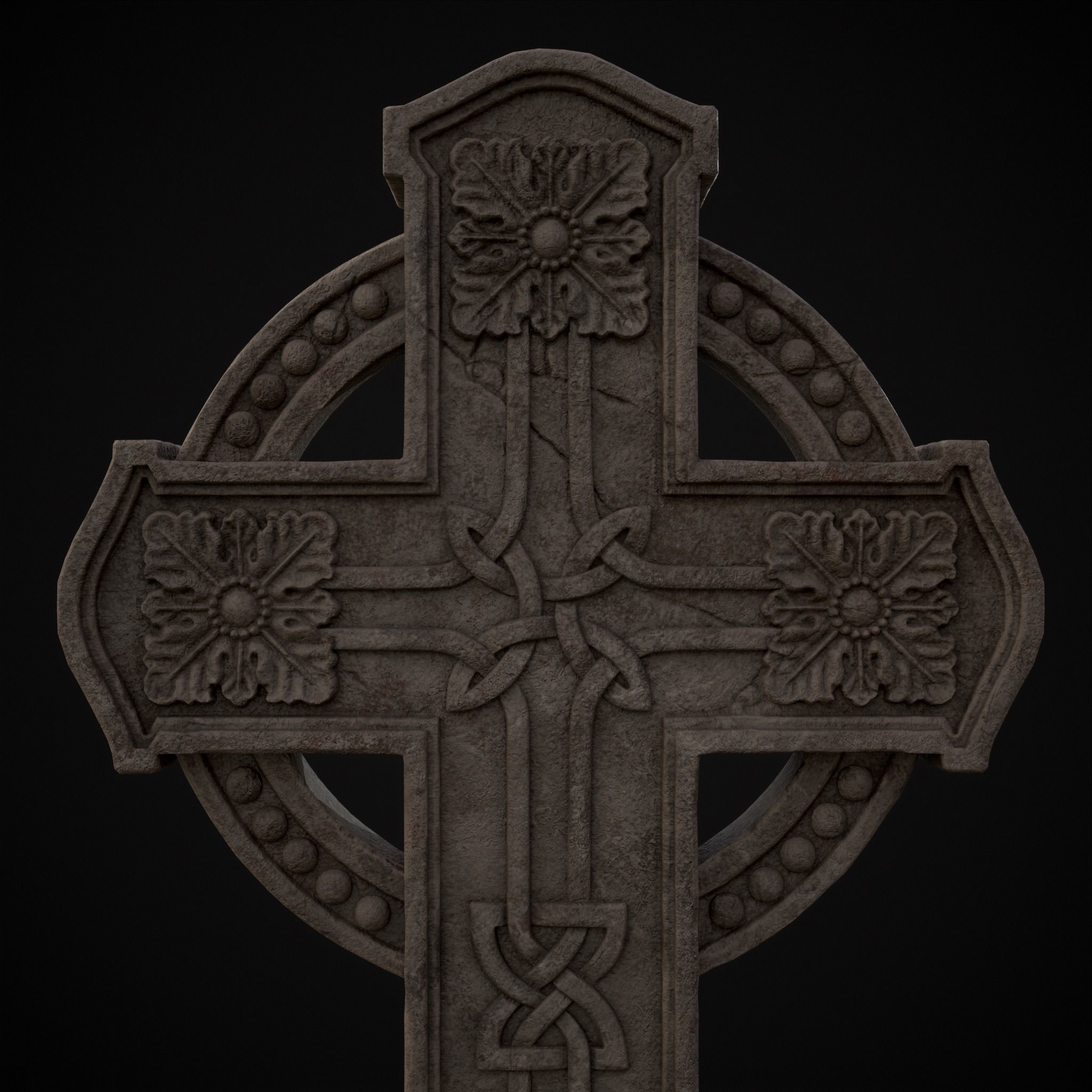 Large Celtic Style Cross Grave Stone Low-poly 3D model_13