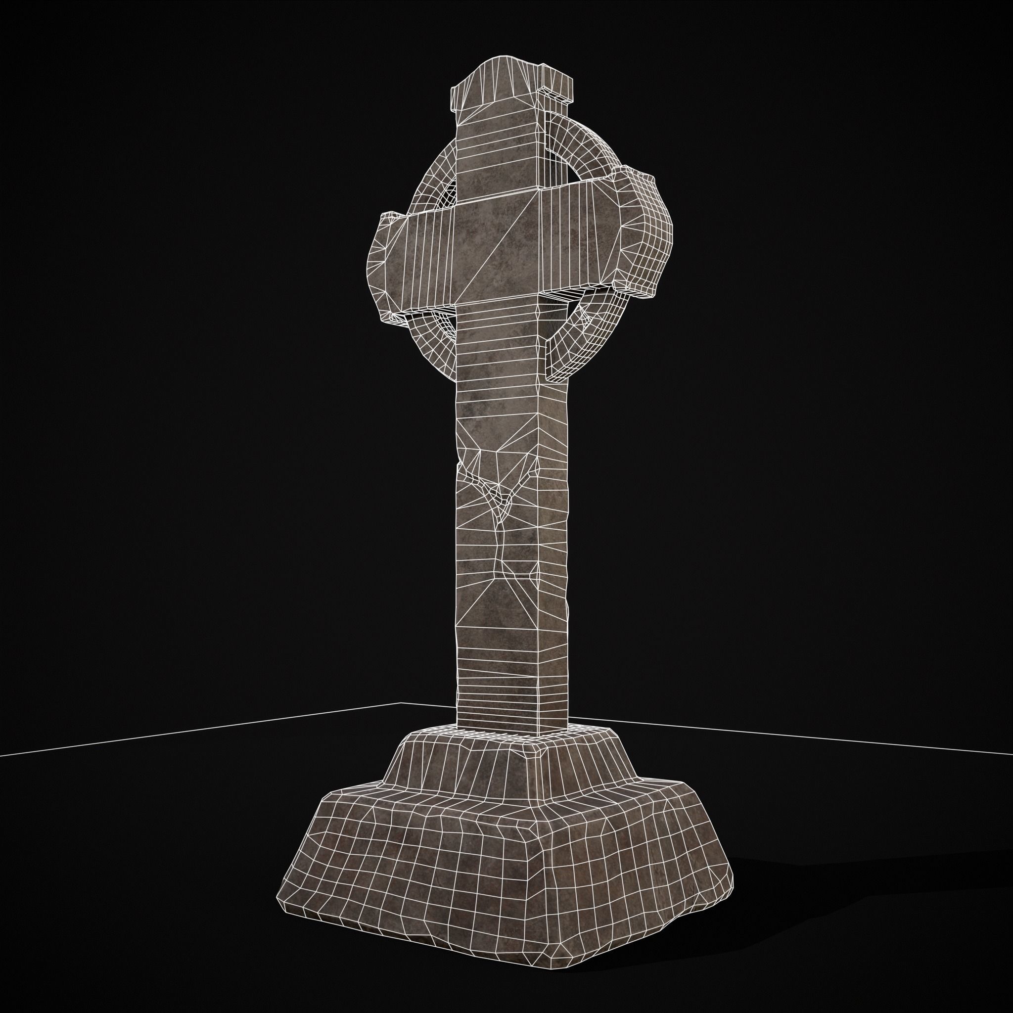 Large Celtic Style Cross Grave Stone Low-poly 3D model_20