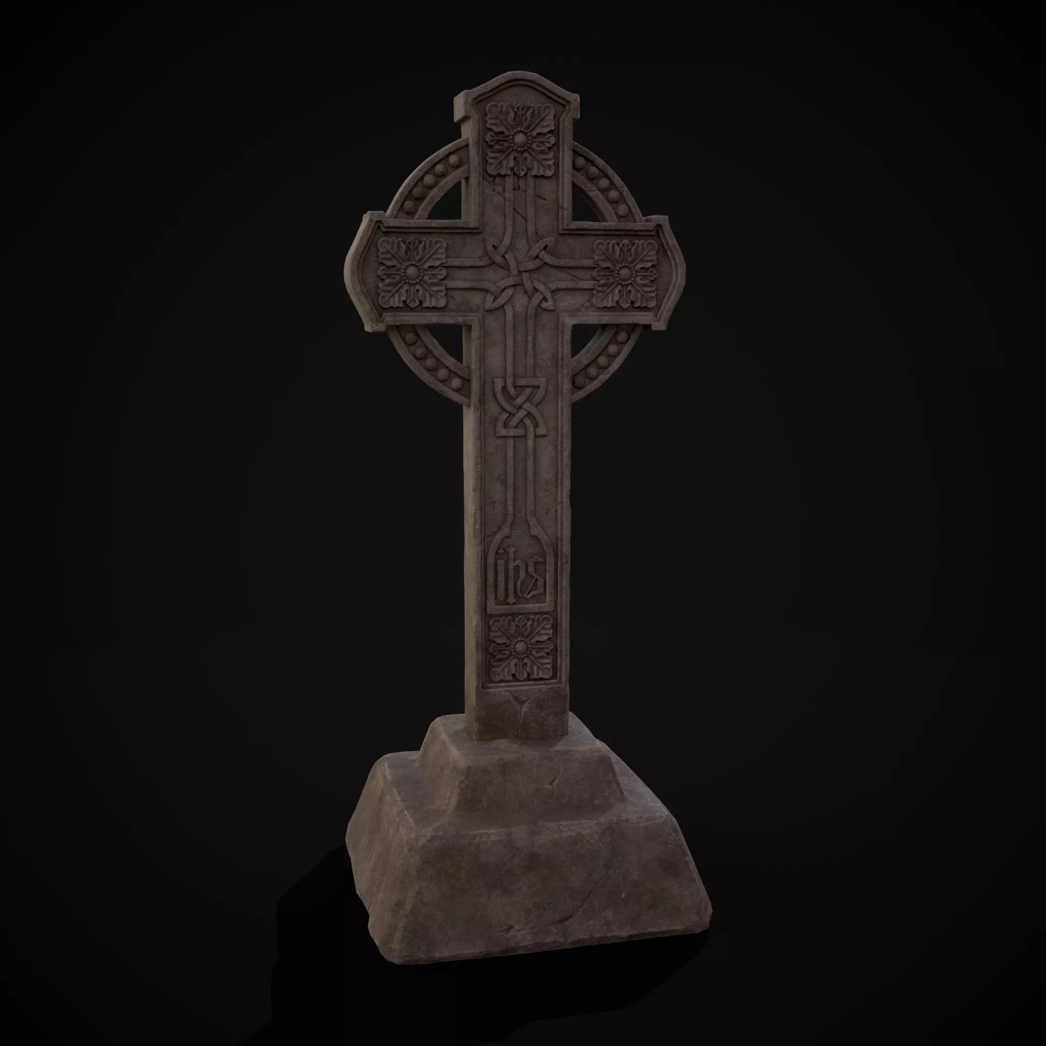 Large Celtic Style Cross Grave Stone Low-poly 3D model_0