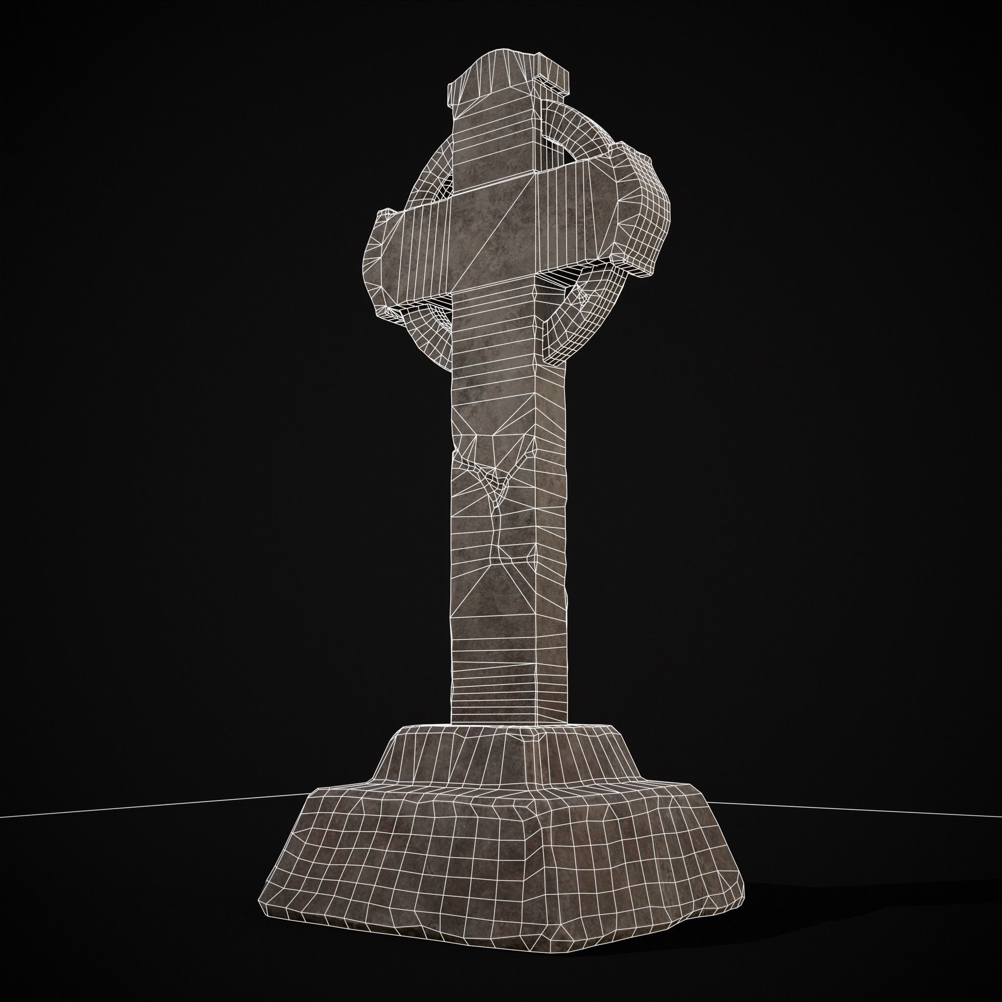 Large Celtic Style Cross Grave Stone Low-poly 3D model_4