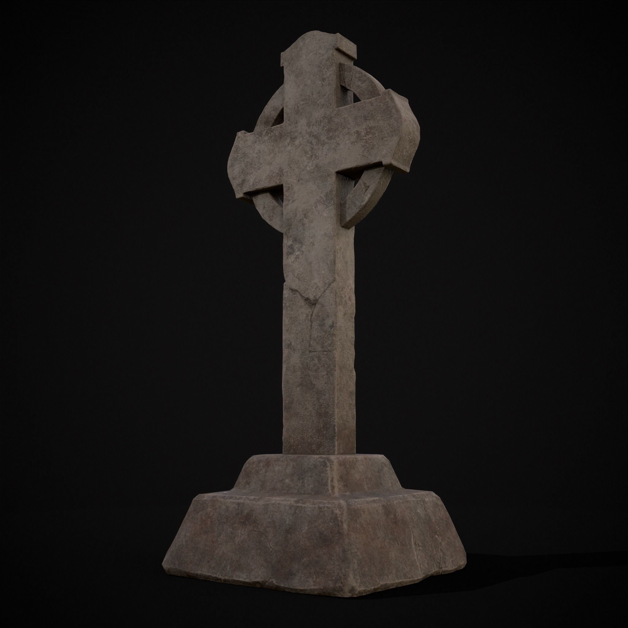 Large Celtic Style Cross Grave Stone Low-poly 3D model_3