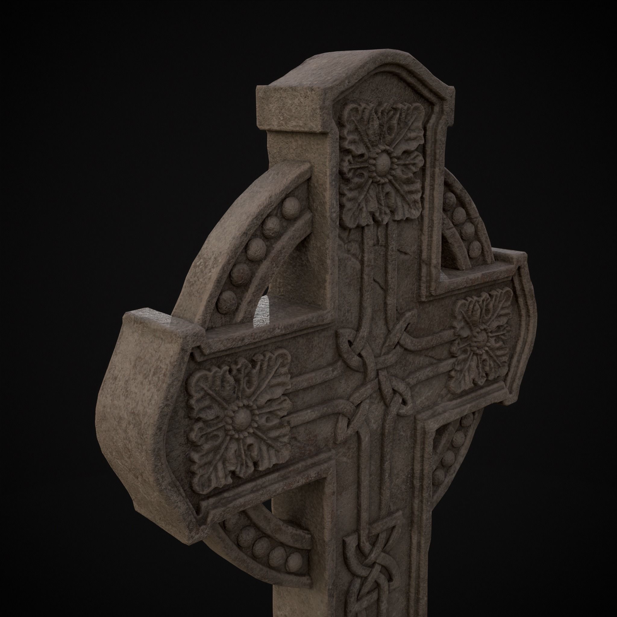 Large Celtic Style Cross Grave Stone Low-poly 3D model_25