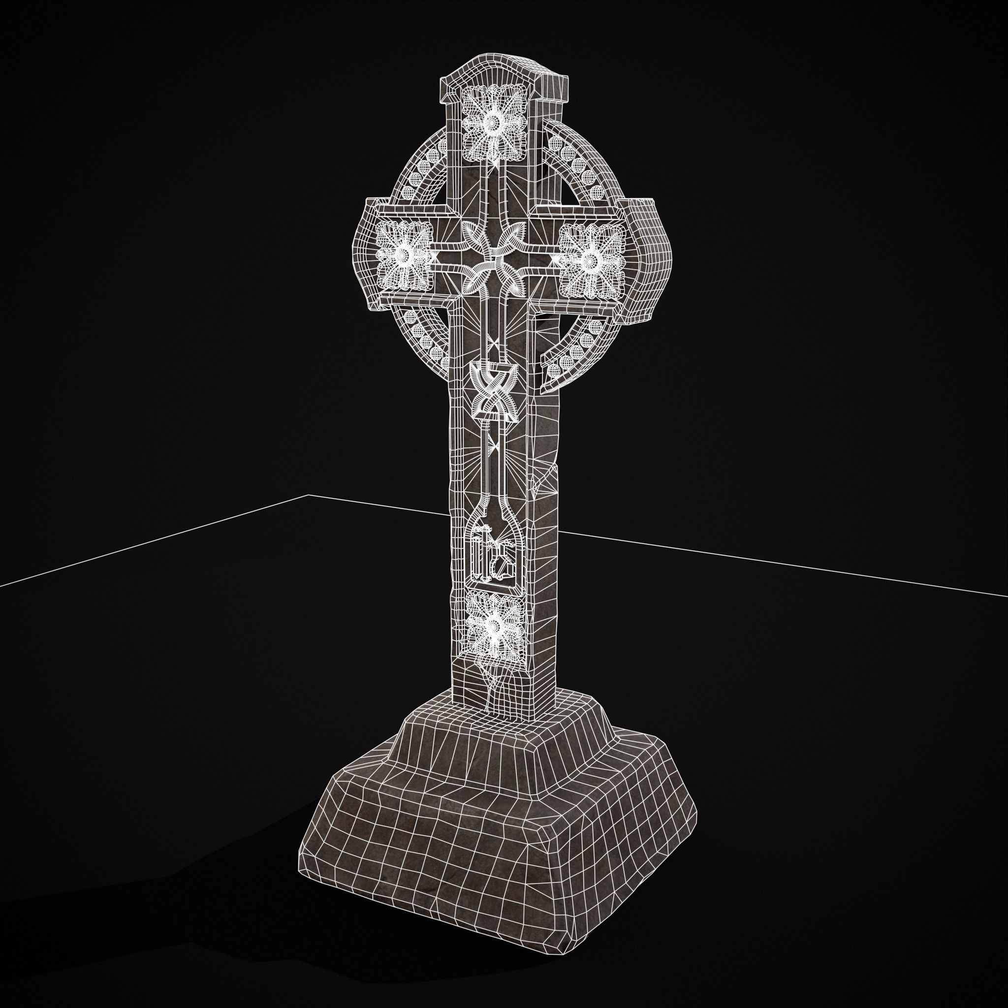 Large Celtic Style Cross Grave Stone Low-poly 3D model_32