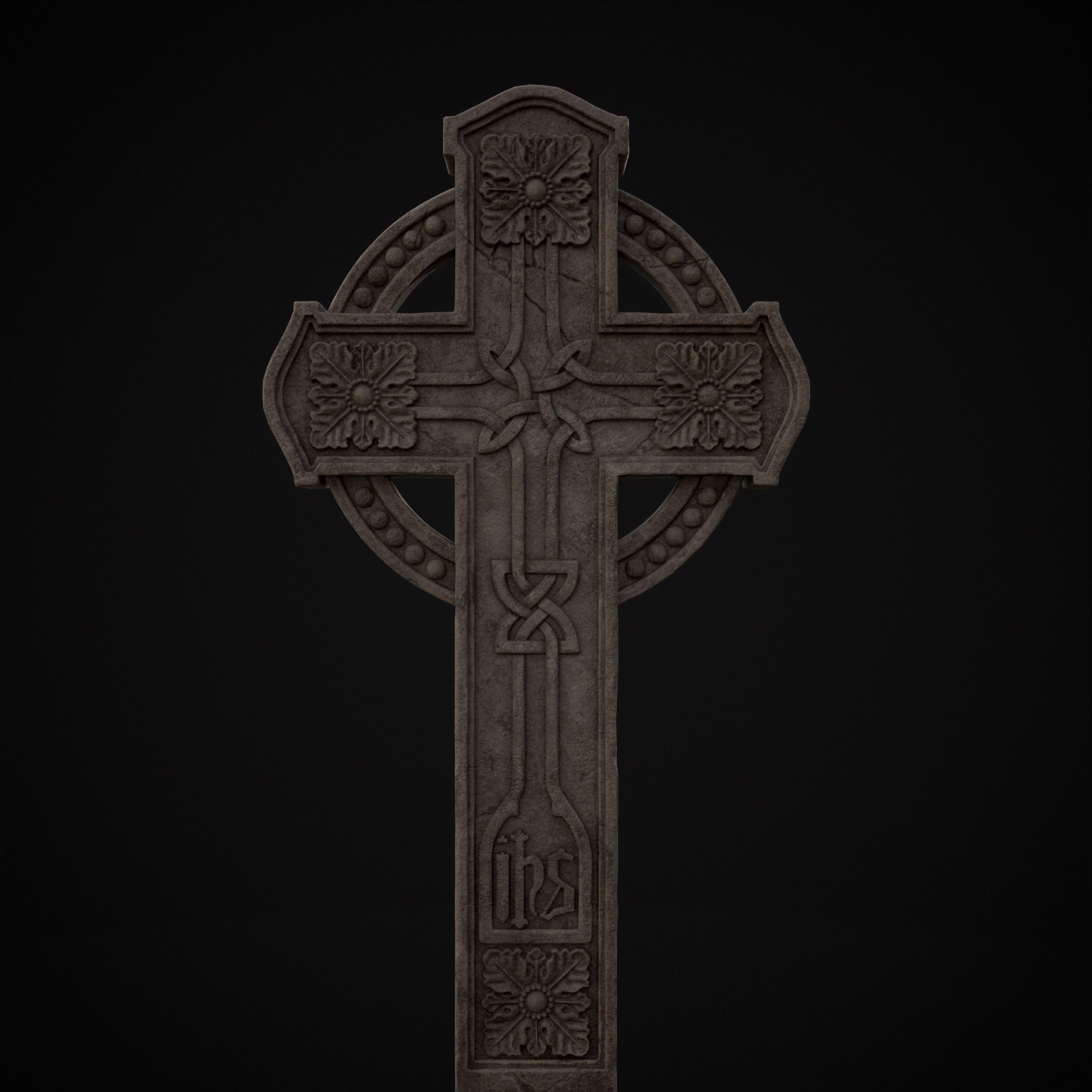 Large Celtic Style Cross Grave Stone Low-poly 3D model_11