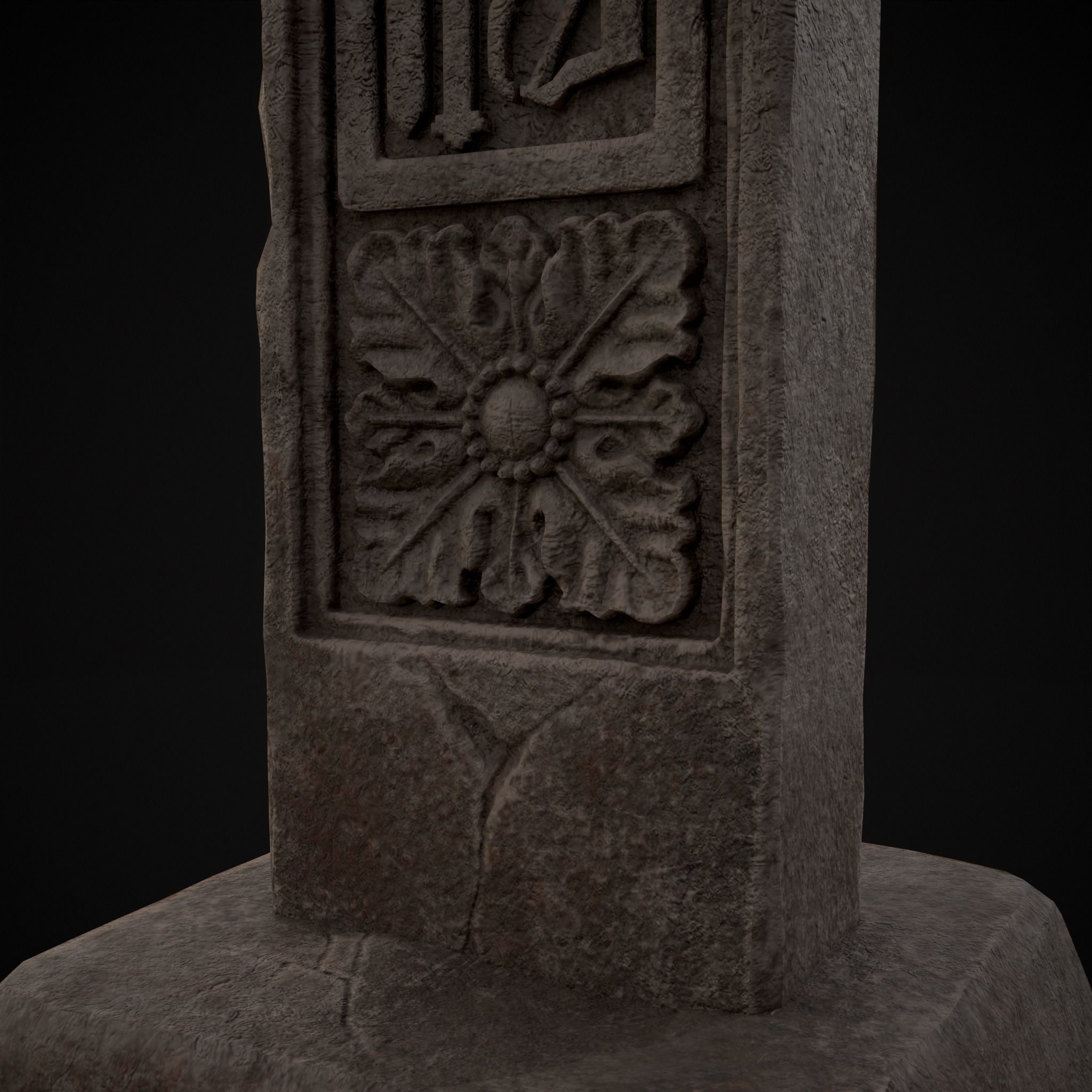 Large Celtic Style Cross Grave Stone Low-poly 3D model_7