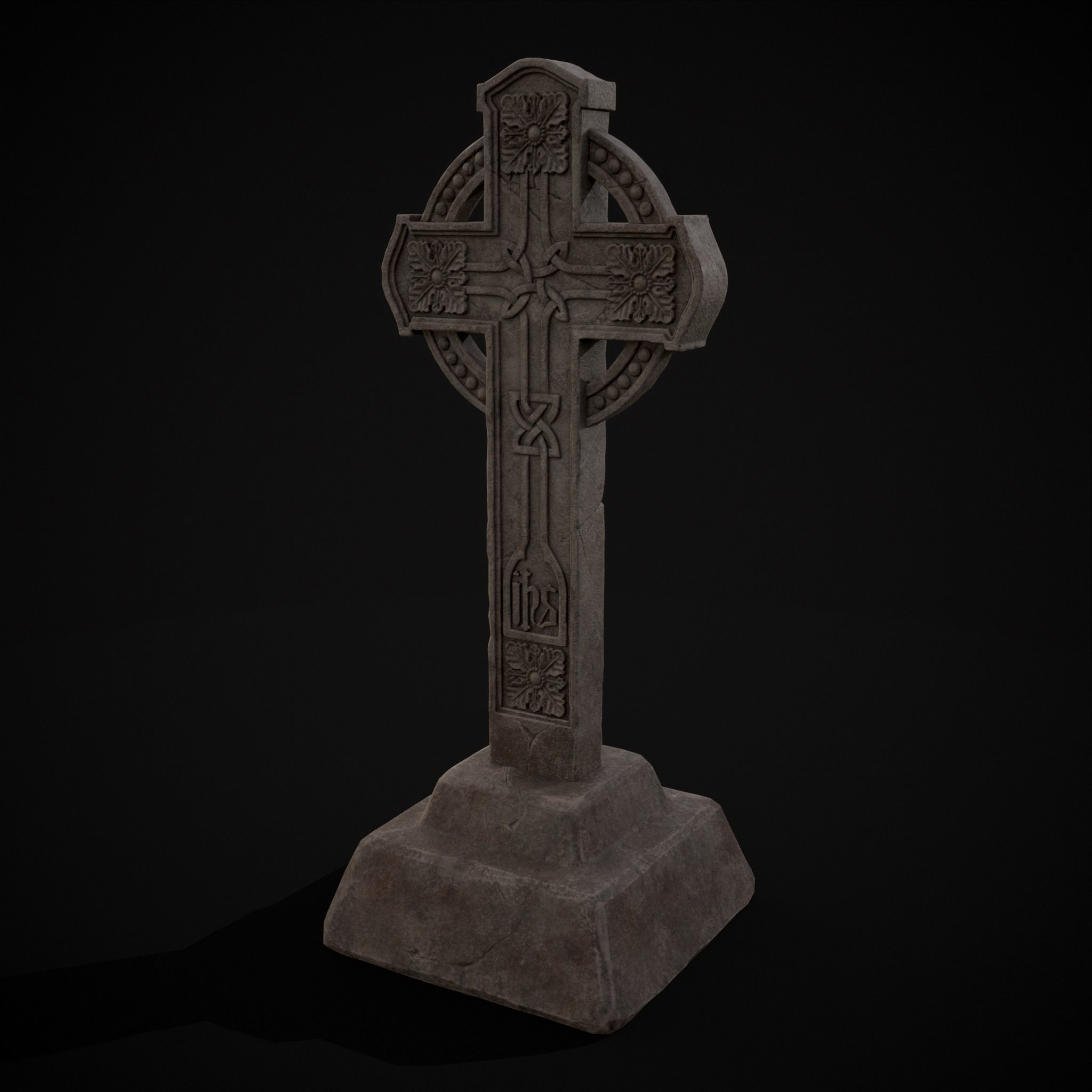 Large Celtic Style Cross Grave Stone Low-poly 3D model_31
