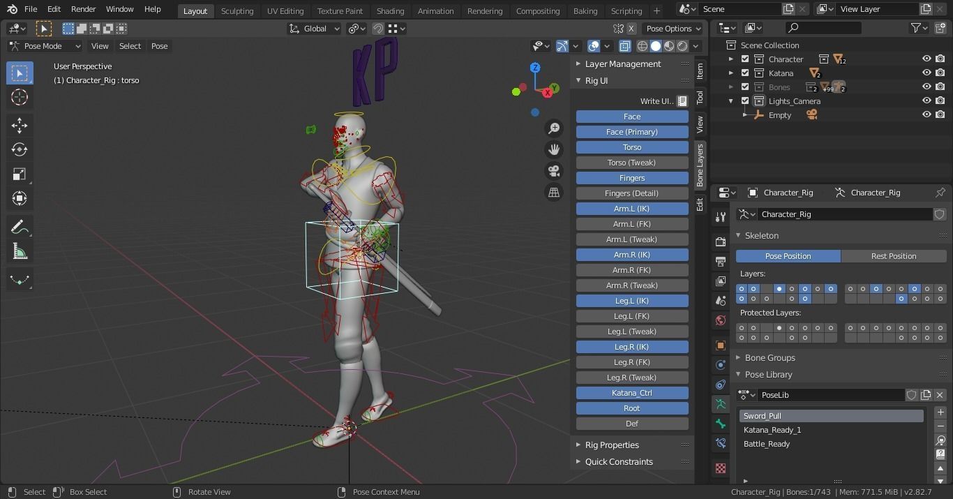 Samurai monk -  PBR Low Poly Character  Free low-poly 3D model_6