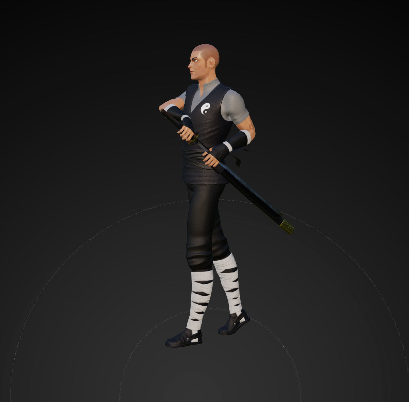 Samurai monk -  PBR Low Poly Character  Free low-poly 3D model_1