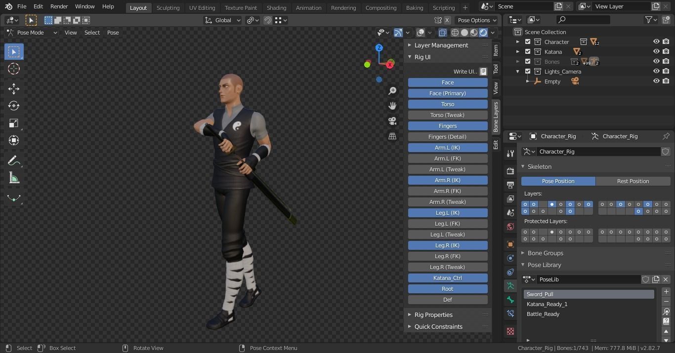 Samurai monk -  PBR Low Poly Character  Free low-poly 3D model_7