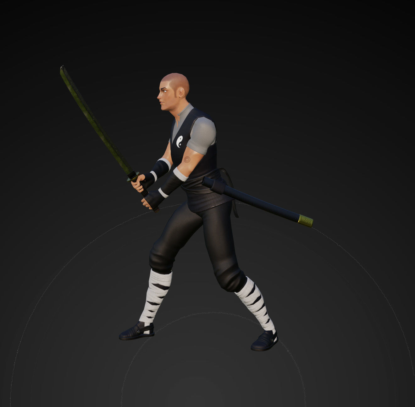 Samurai monk -  PBR Low Poly Character  Free low-poly 3D model_3