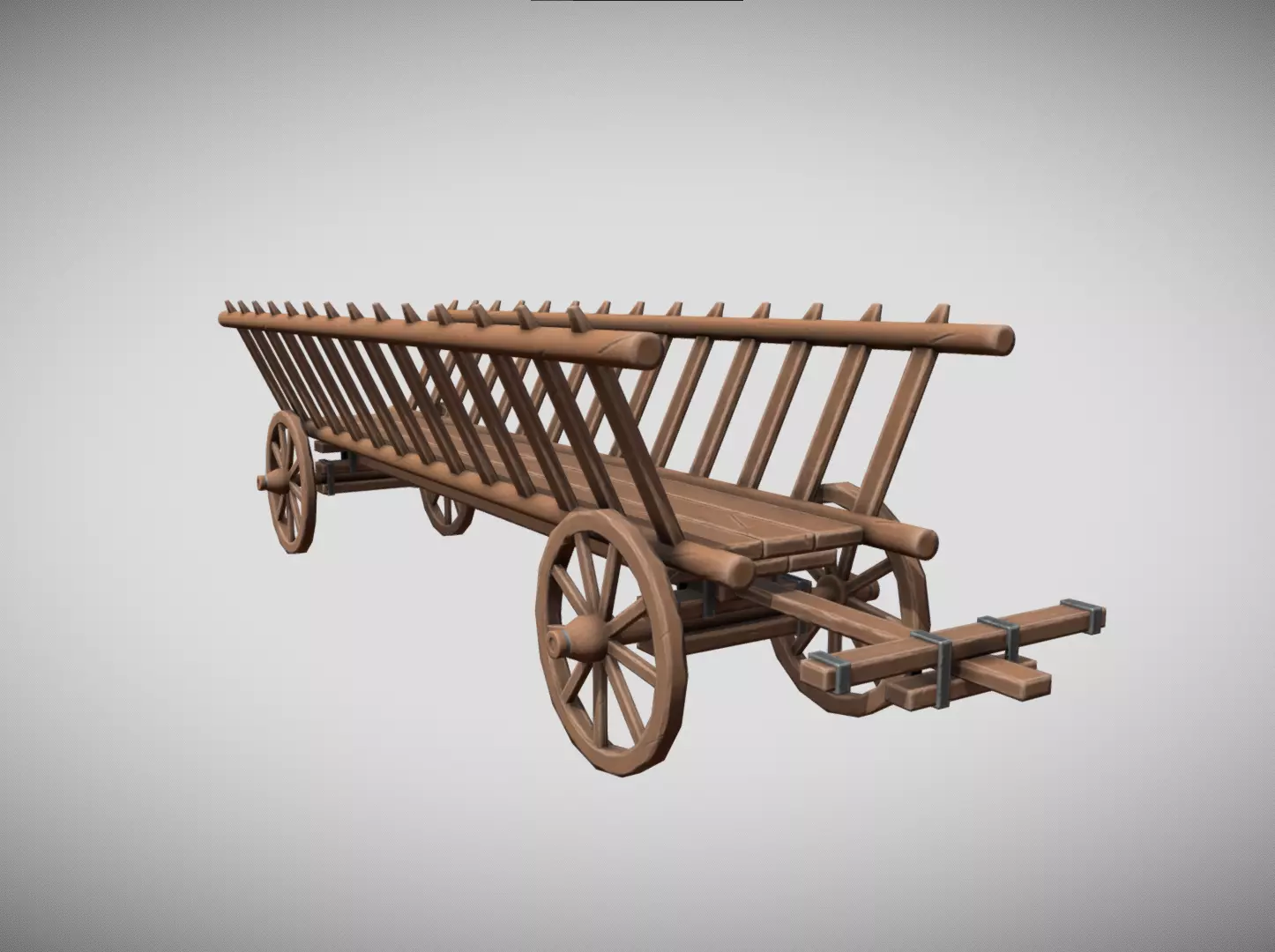 Wooden Cart Low-poly 3D model_0