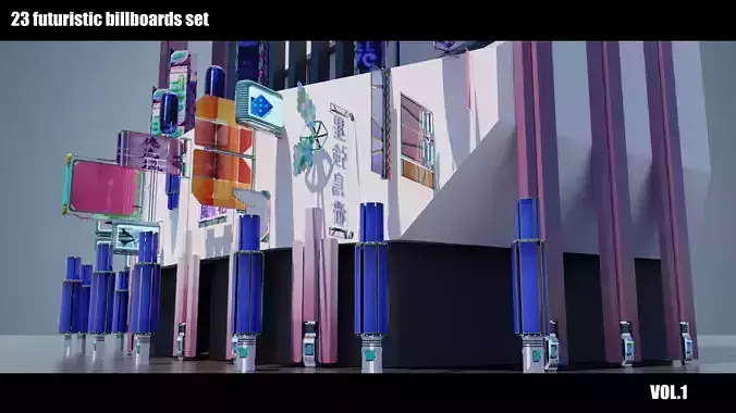 23 futuristic billboards set VOL 1 Low-poly 3D model