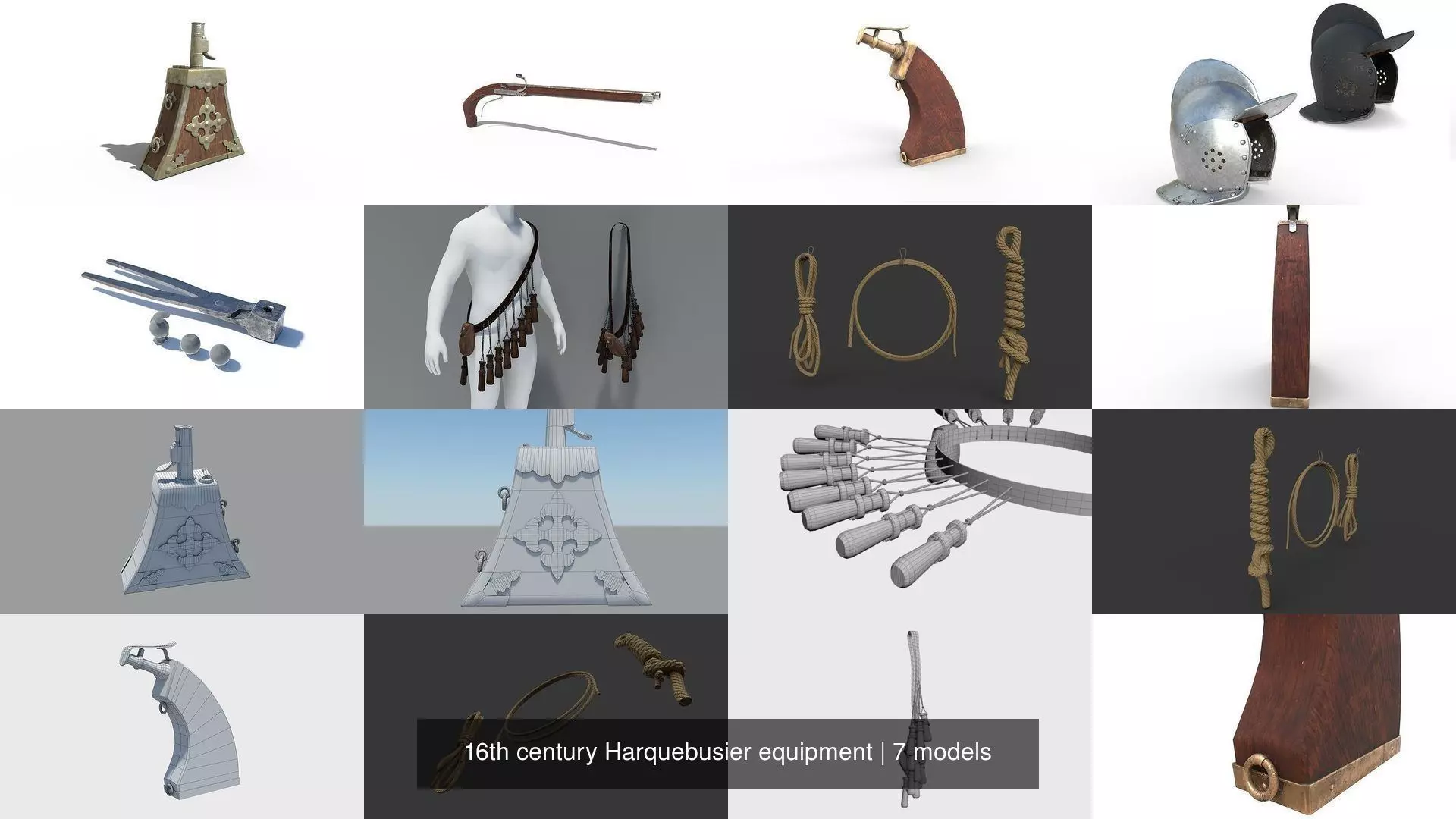 16th century Harquebusier equipment 3D Model Collection_1