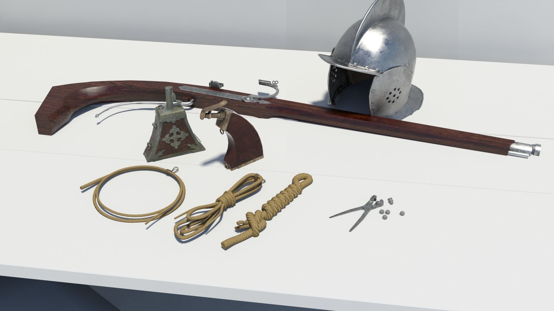 16th century Harquebusier equipment 3D Model Collection_3