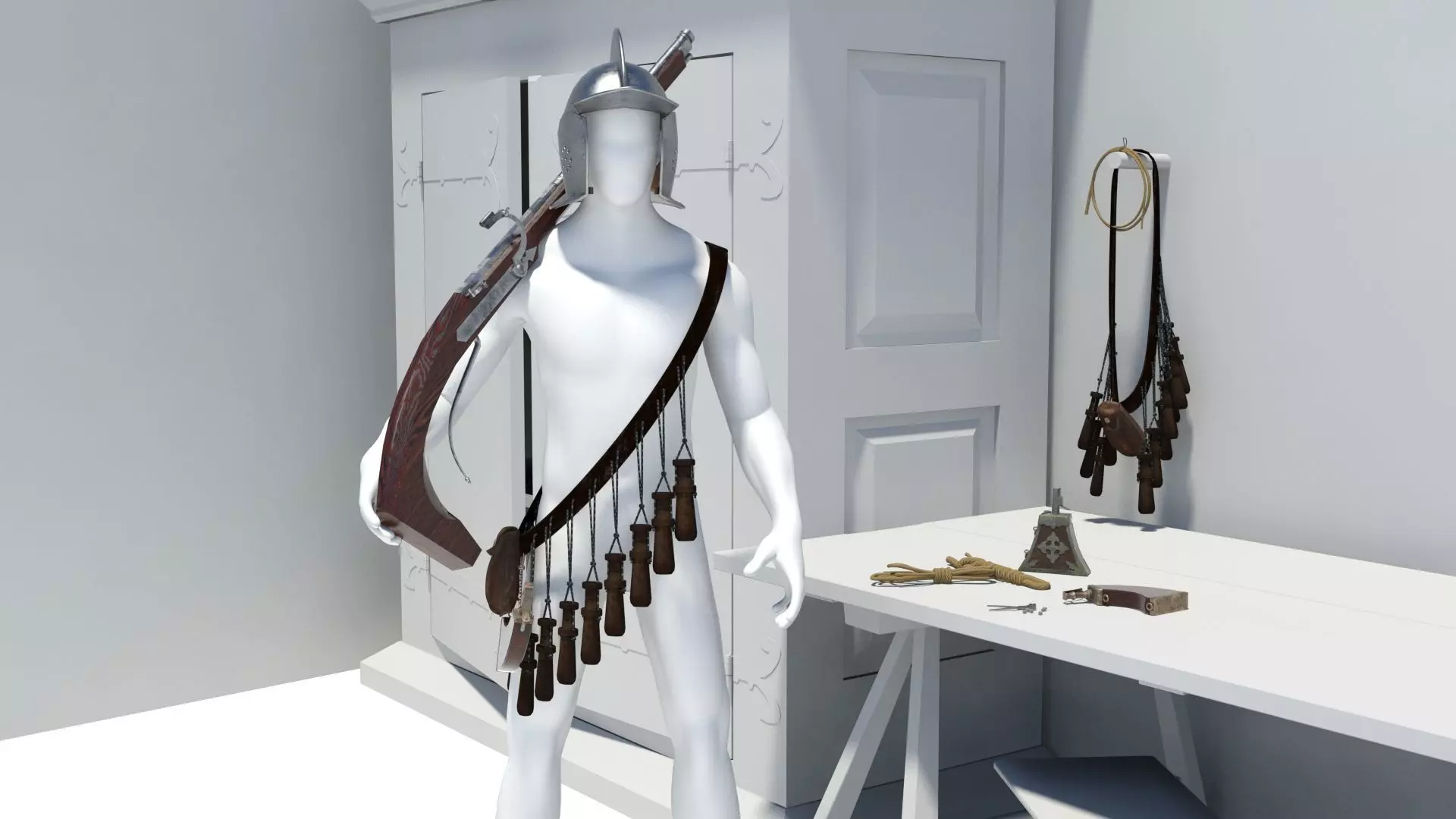 16th century Harquebusier equipment 3D Model Collection_0
